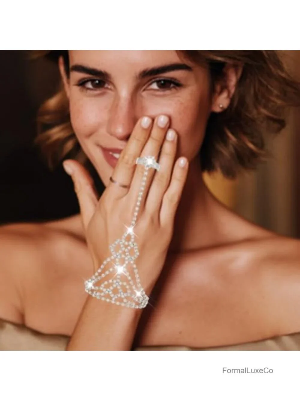 Rhinestone Fingerless Gloves Sparkly Crystal Hand Chain for Wedding